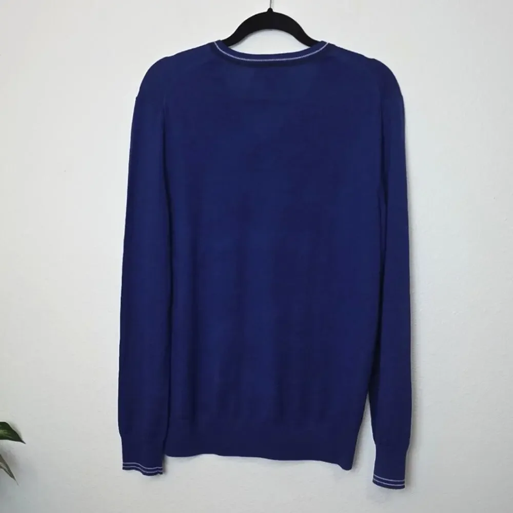 🚨NEW BANANA REPUBLIC Blue Merino Wool Blend Slim Fit V Neck Sweater Size Large